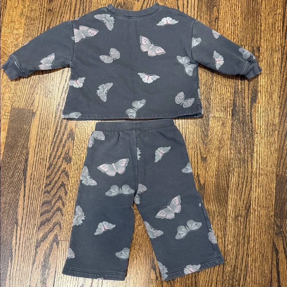 GAP Gray Butterfly Print Kids Matching Set 12-18 Months